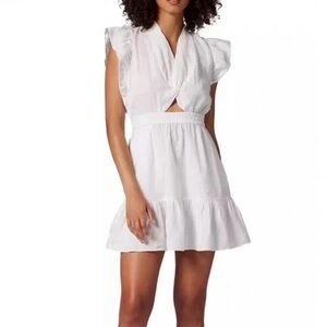 Joie White Linen Ruffle Cut Out Mini Dress Size M Beachy Vacation Boho Resort